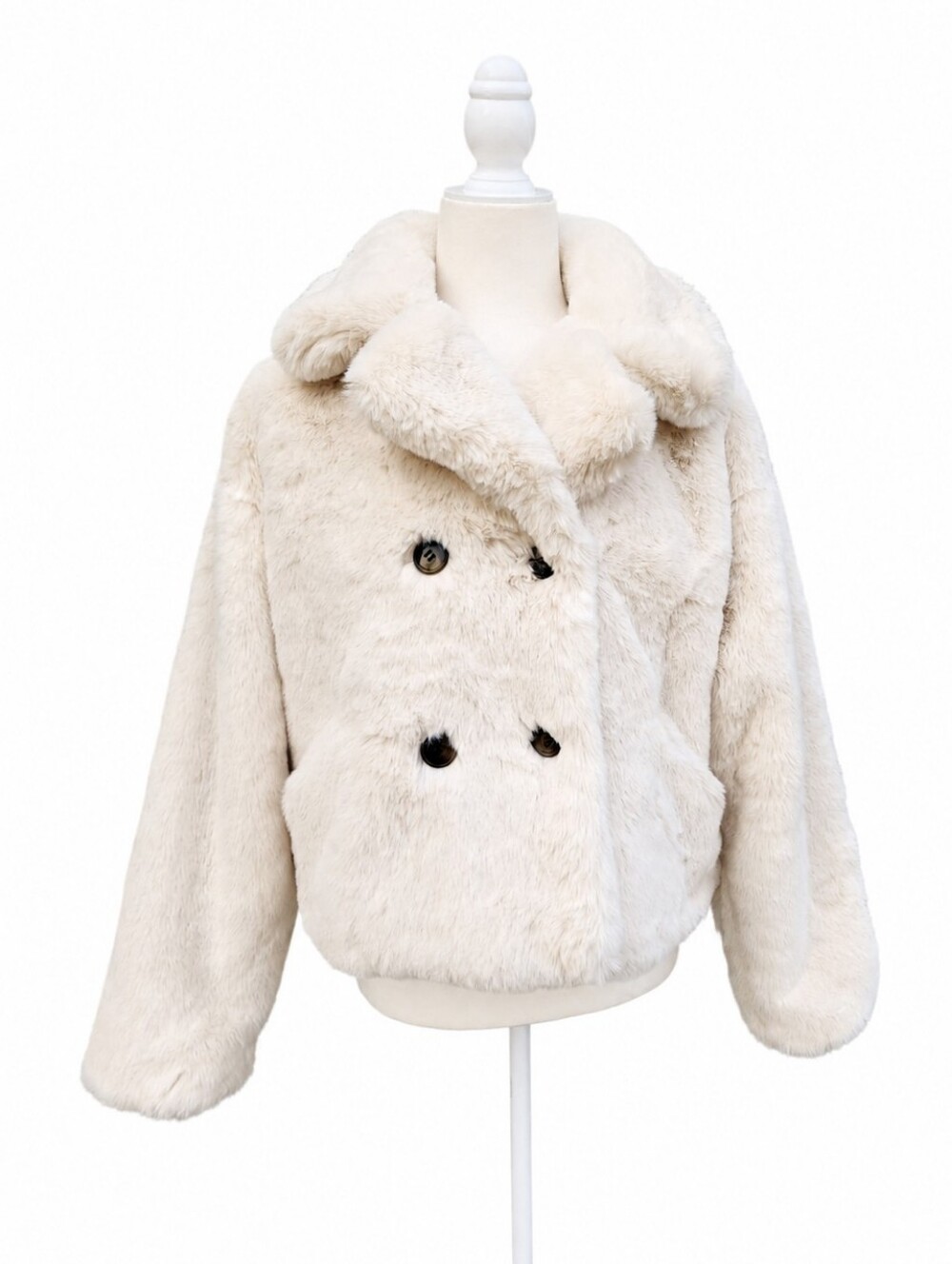 NWT Noize Loretta Ivory Faux Fur Peacoat Cropped Jacket Vegan XS